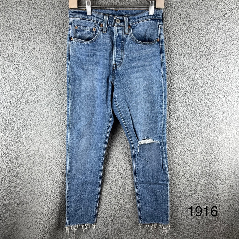 Levi’s Women’s 501 S Light Wash Button-fly Skinny Jeans Distressed Size 26x28